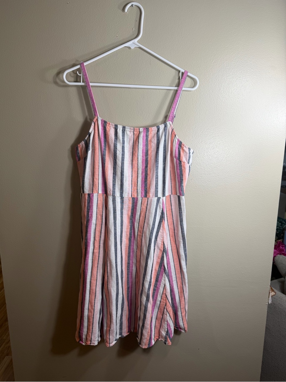 GAP Striped Spaghetti-Strap Dress in Pink, Peach & Gray